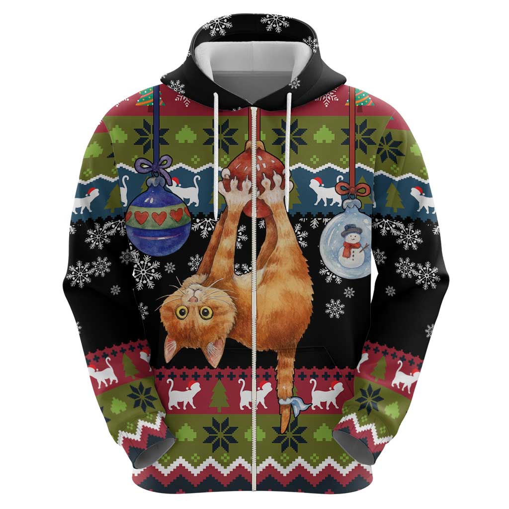 Cat Hanging on Xmas Tree Christmas Hoodie Xmas Holiday Patterns - Wonder Print Shop