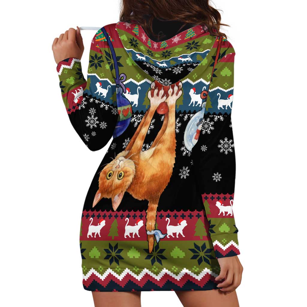 Cat Hanging on Xmas Tree Christmas Hoodie Dress Xmas Holiday Patterns - Wonder Print Shop
