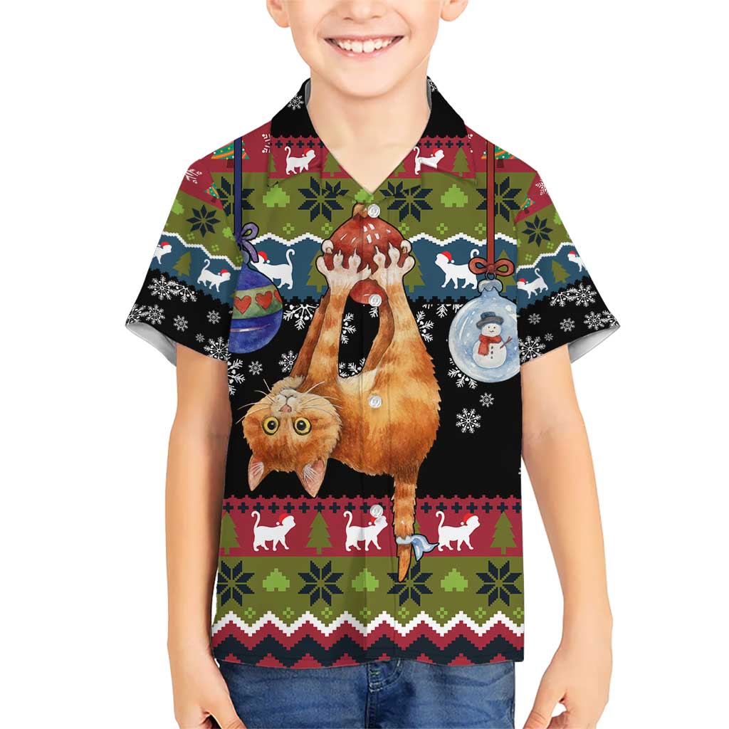 Cat Hanging on Xmas Tree Christmas Kid Hawaiian Shirt Xmas Holiday Patterns - Wonder Print Shop