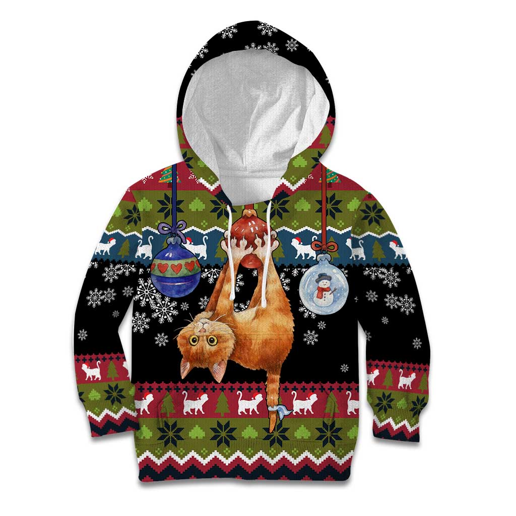 Cat Hanging on Xmas Tree Christmas Kid Hoodie Xmas Holiday Patterns - Wonder Print Shop
