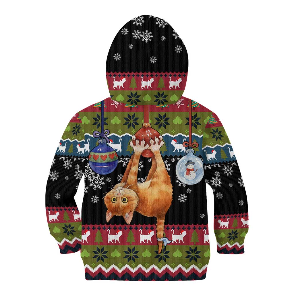 Cat Hanging on Xmas Tree Christmas Kid Hoodie Xmas Holiday Patterns - Wonder Print Shop