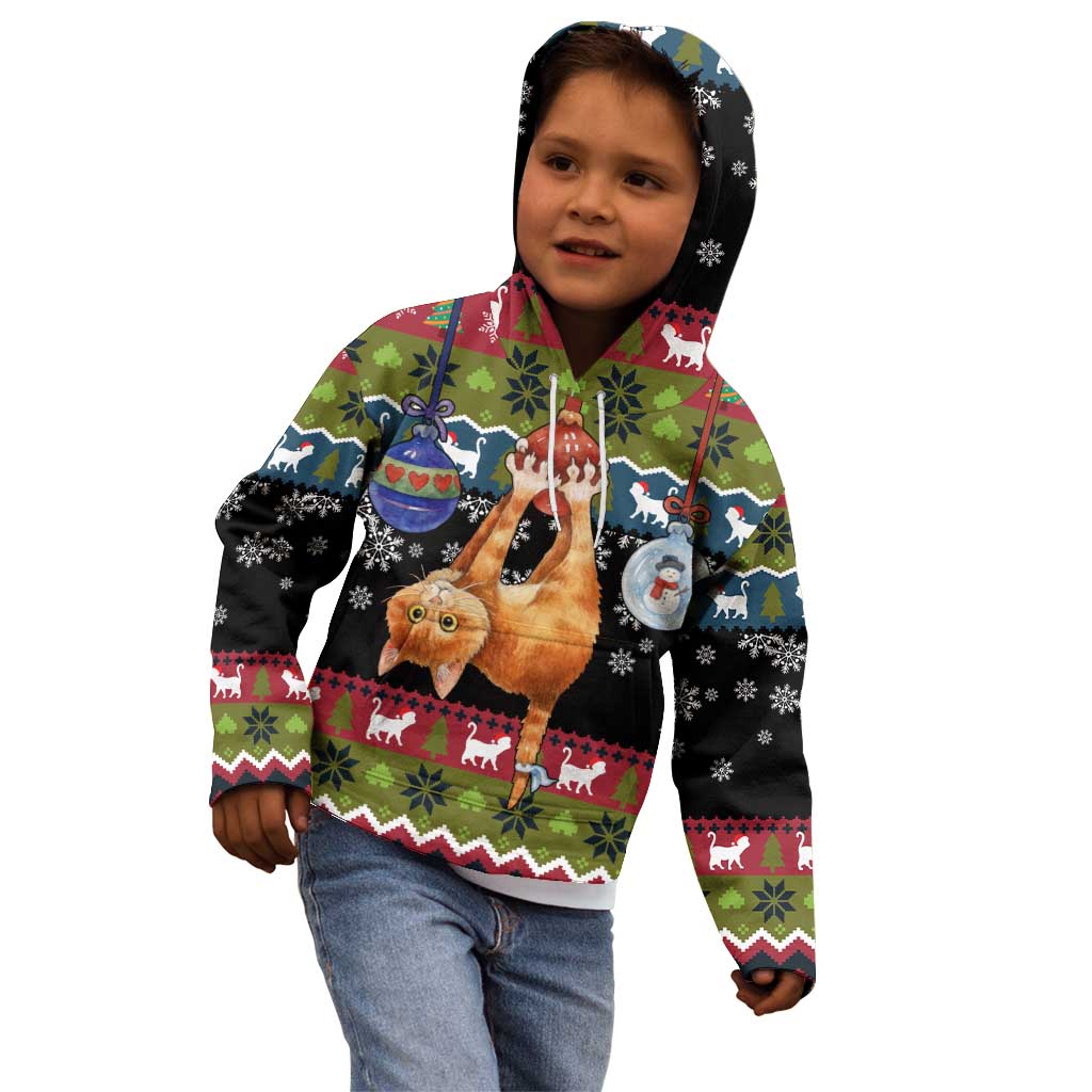 Cat Hanging on Xmas Tree Christmas Kid Hoodie Xmas Holiday Patterns - Wonder Print Shop