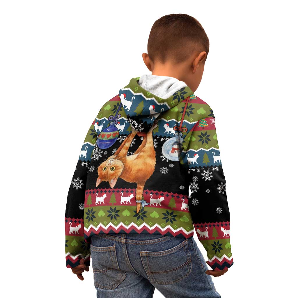 Cat Hanging on Xmas Tree Christmas Kid Hoodie Xmas Holiday Patterns - Wonder Print Shop