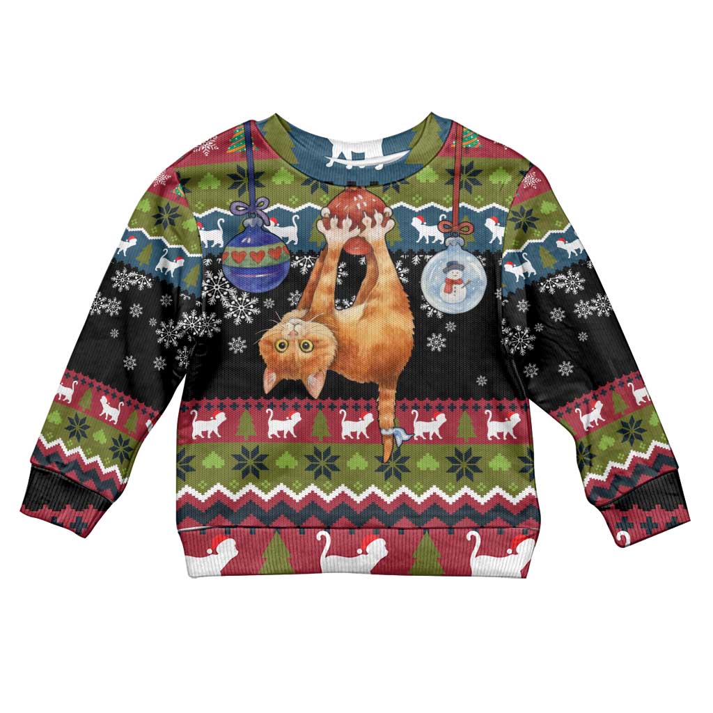 Cat Hanging on Xmas Tree Christmas Kid Ugly Christmas Sweater Xmas Holiday Patterns - Wonder Print Shop