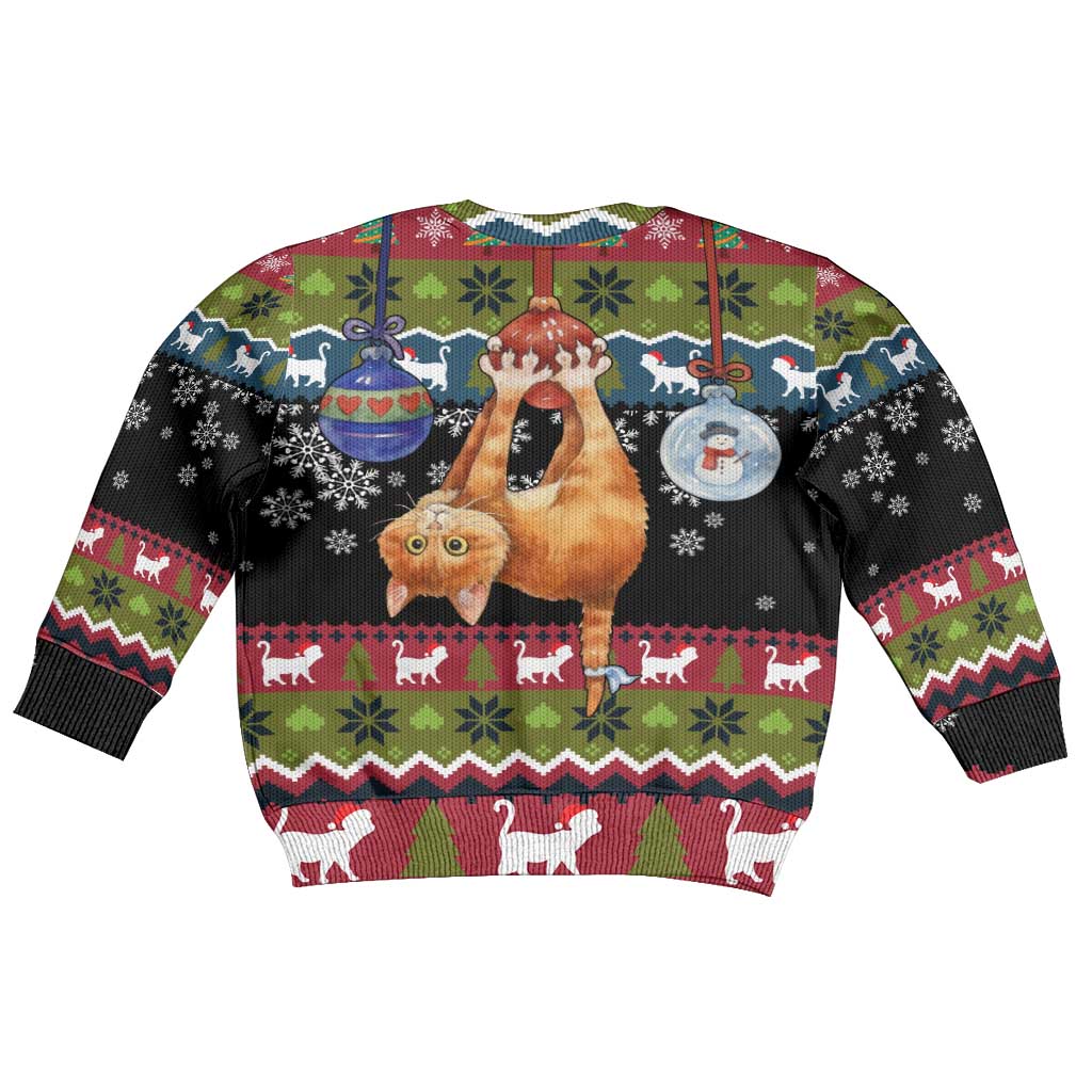 Cat Hanging on Xmas Tree Christmas Kid Ugly Christmas Sweater Xmas Holiday Patterns - Wonder Print Shop