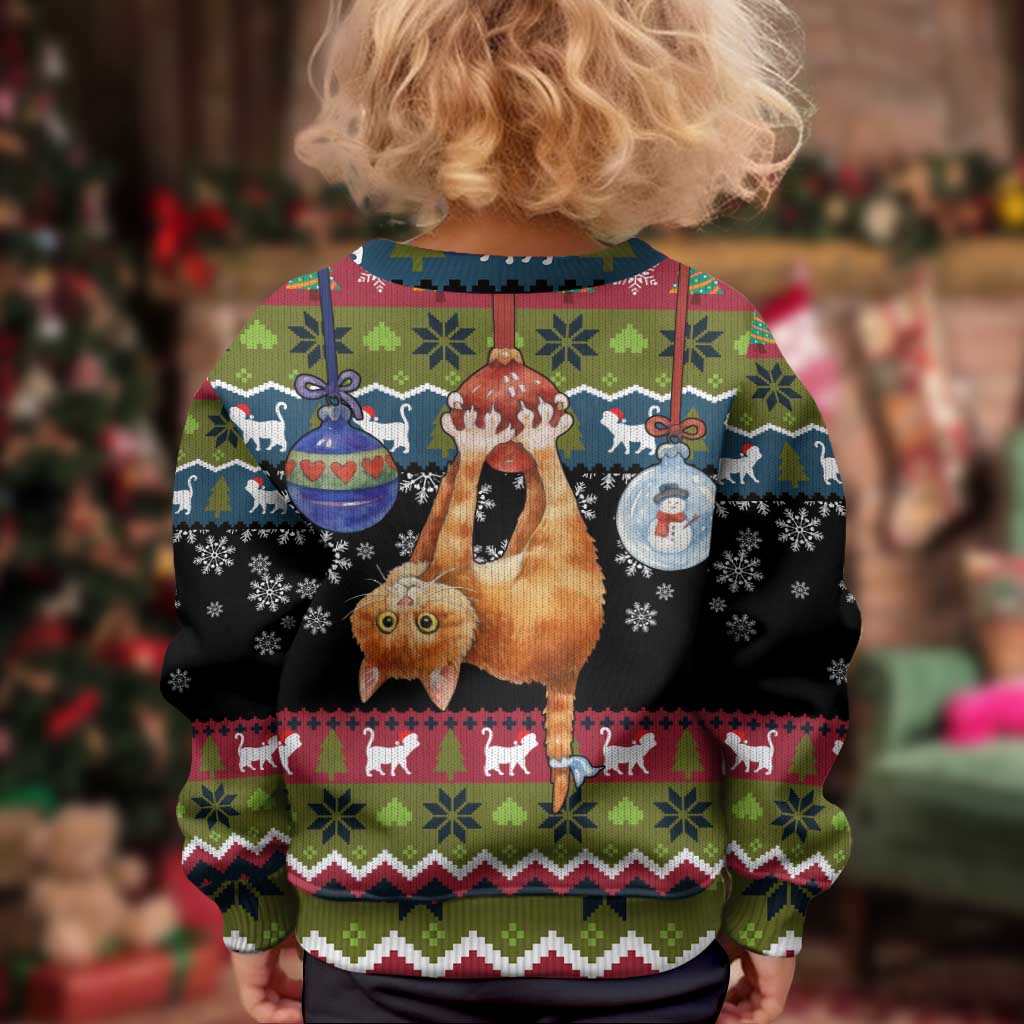 Cat Hanging on Xmas Tree Christmas Kid Ugly Christmas Sweater Xmas Holiday Patterns - Wonder Print Shop