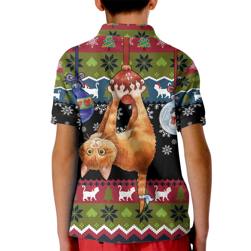 Cat Hanging on Xmas Tree Christmas Kid Polo Shirt Xmas Holiday Patterns - Wonder Print Shop
