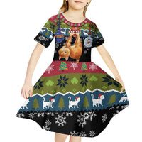 Cat Hanging on Xmas Tree Christmas Kid Short Sleeve Dress Xmas Holiday Patterns - Wonder Print Shop