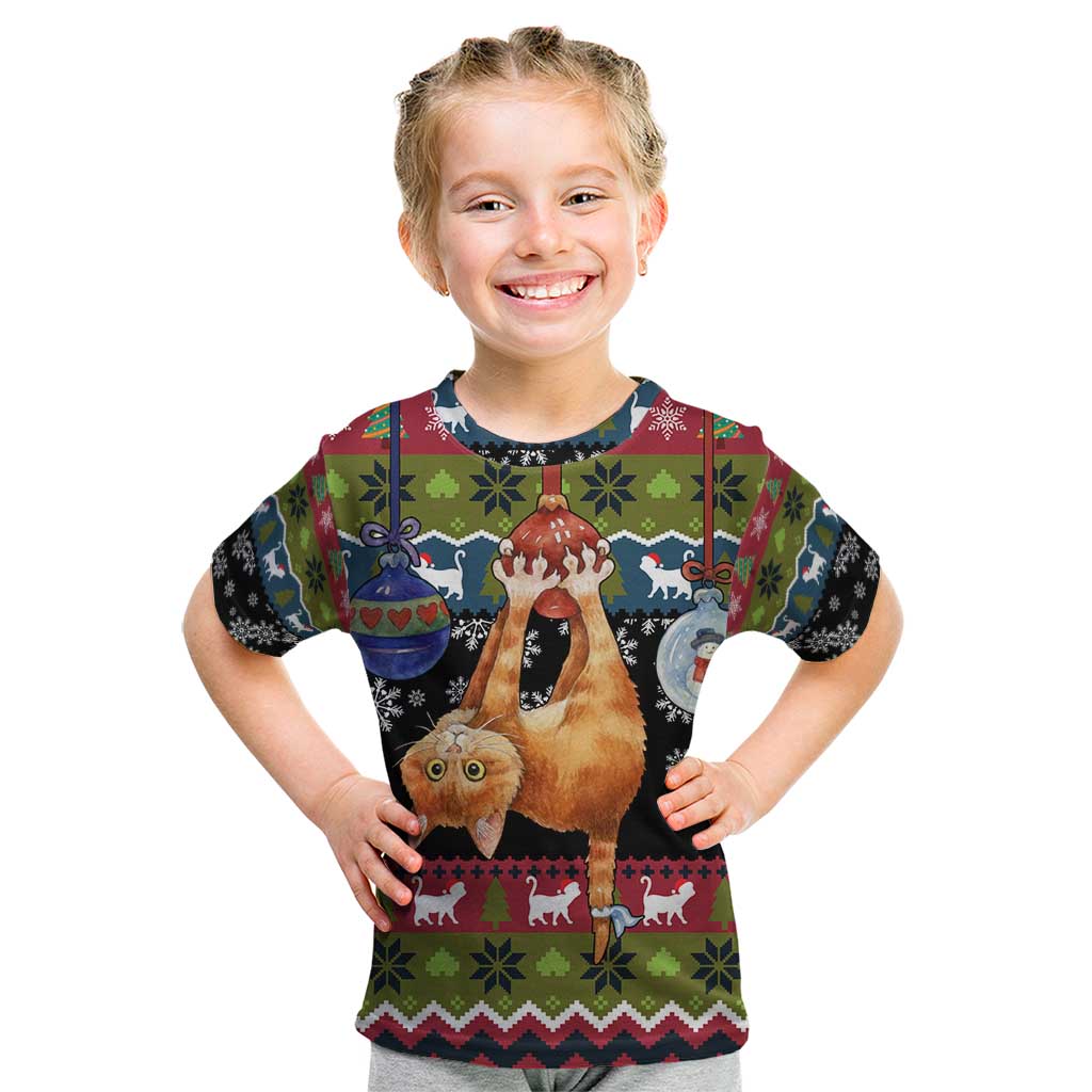 Cat Hanging on Xmas Tree Christmas Kid T Shirt Xmas Holiday Patterns - Wonder Print Shop