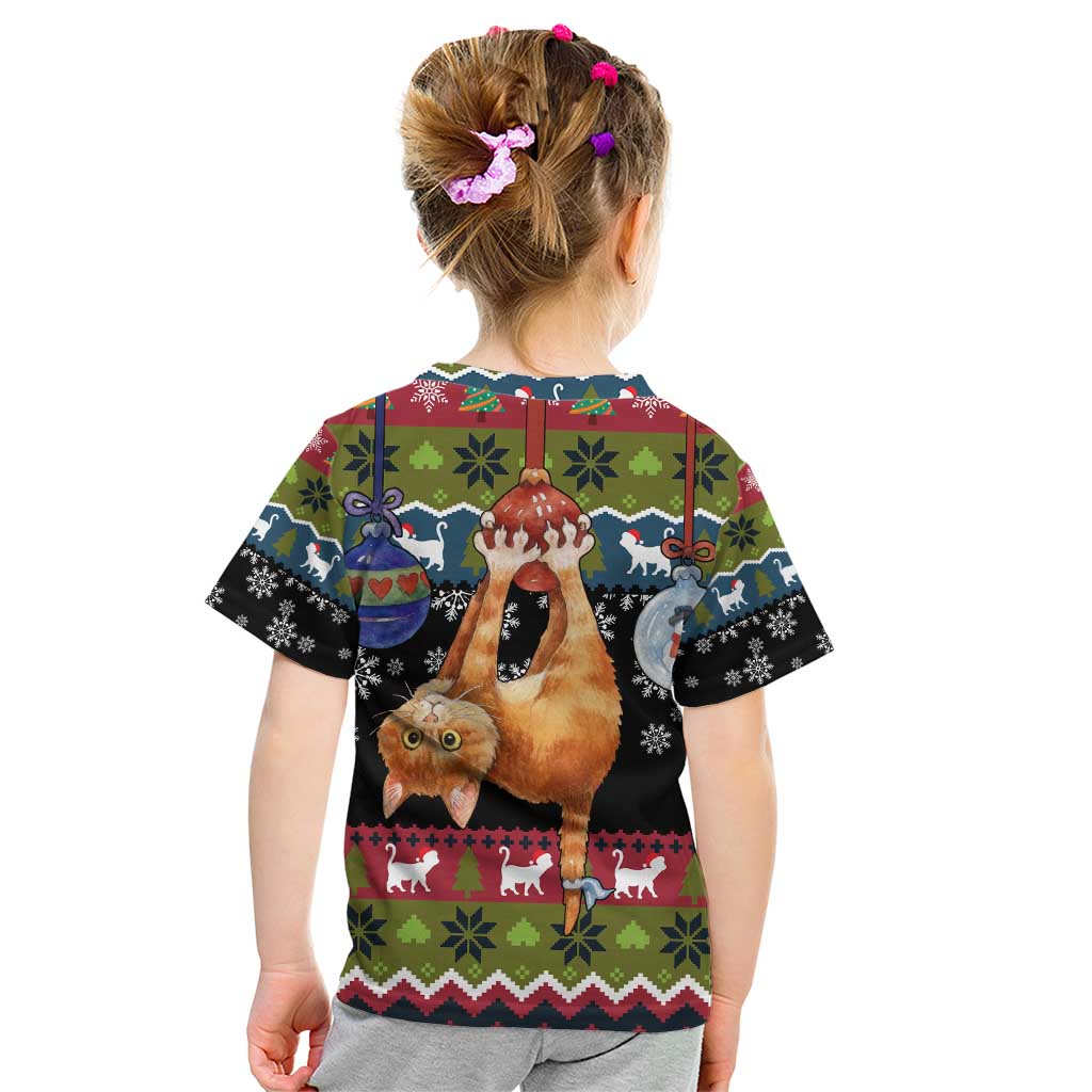 Cat Hanging on Xmas Tree Christmas Kid T Shirt Xmas Holiday Patterns - Wonder Print Shop