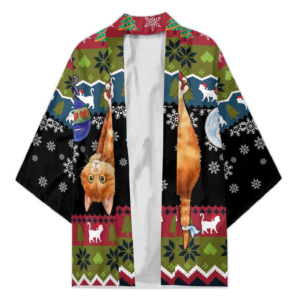 Cat Hanging on Xmas Tree Christmas Kimono Xmas Holiday Patterns - Wonder Print Shop