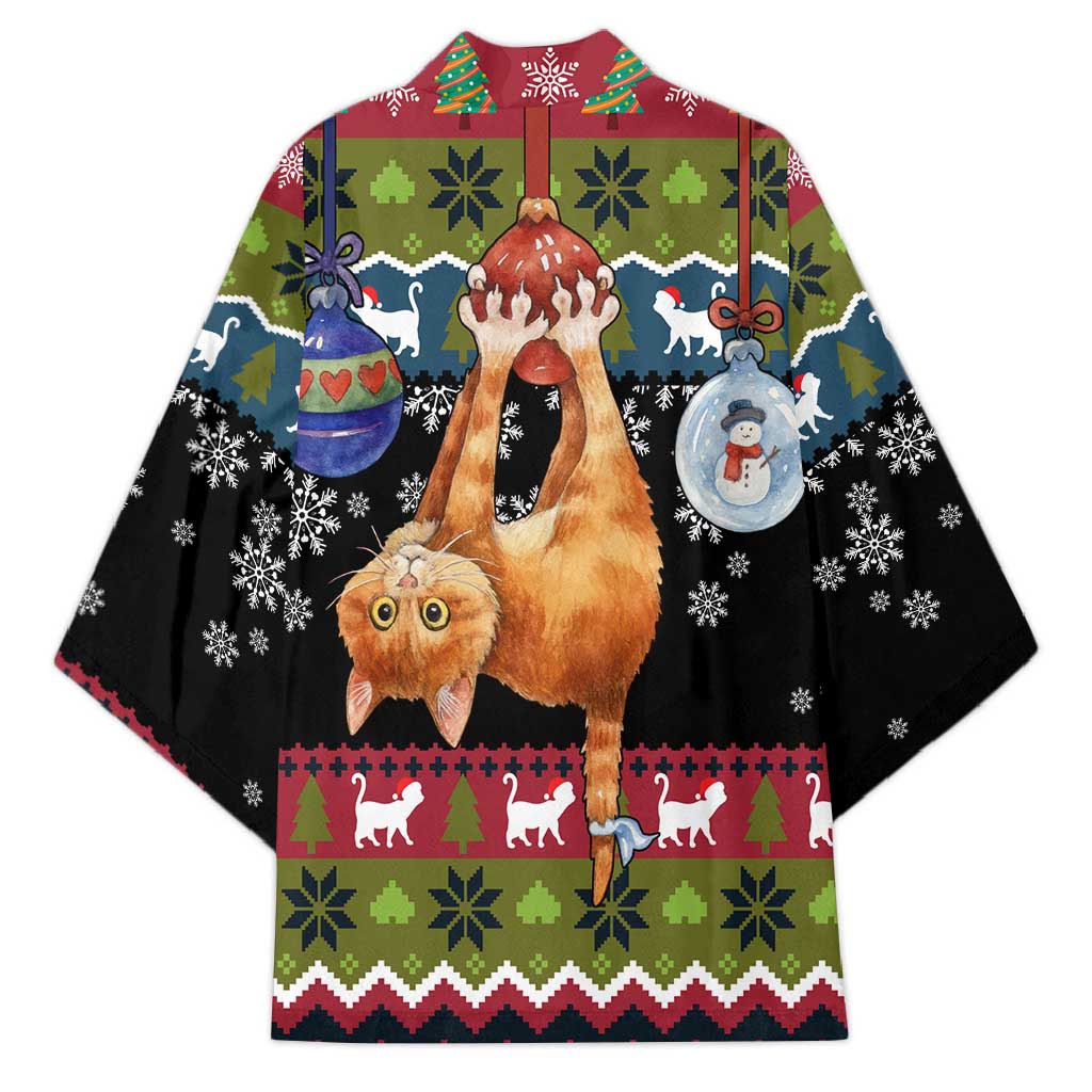 Cat Hanging on Xmas Tree Christmas Kimono Xmas Holiday Patterns - Wonder Print Shop