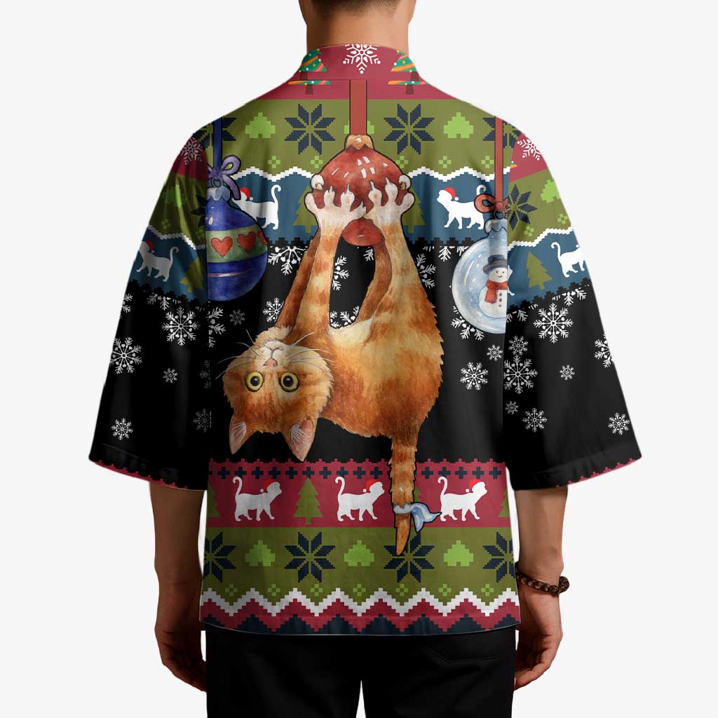 Cat Hanging on Xmas Tree Christmas Kimono Xmas Holiday Patterns - Wonder Print Shop