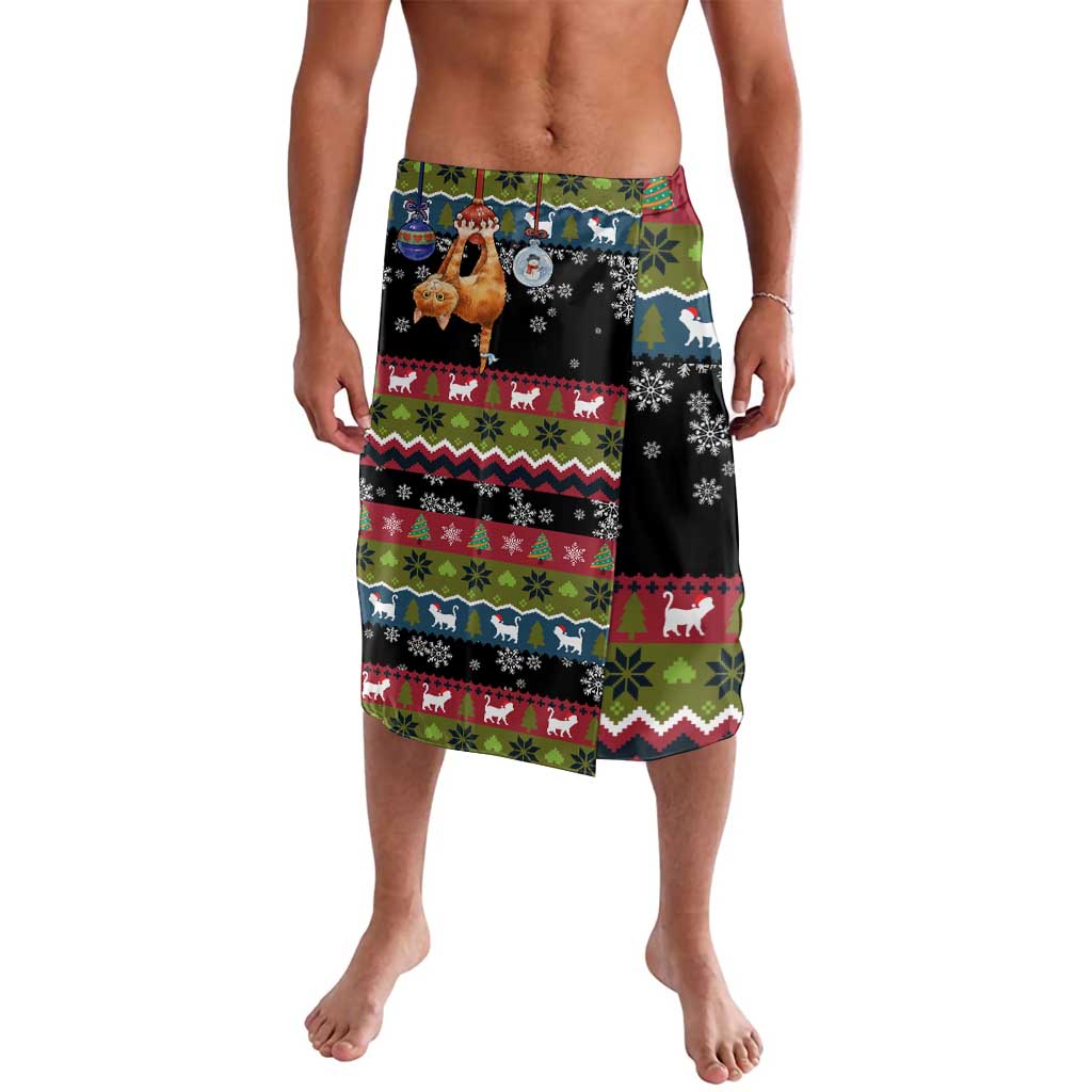 Cat Hanging on Xmas Tree Christmas Lavalava Xmas Holiday Patterns - Wonder Print Shop