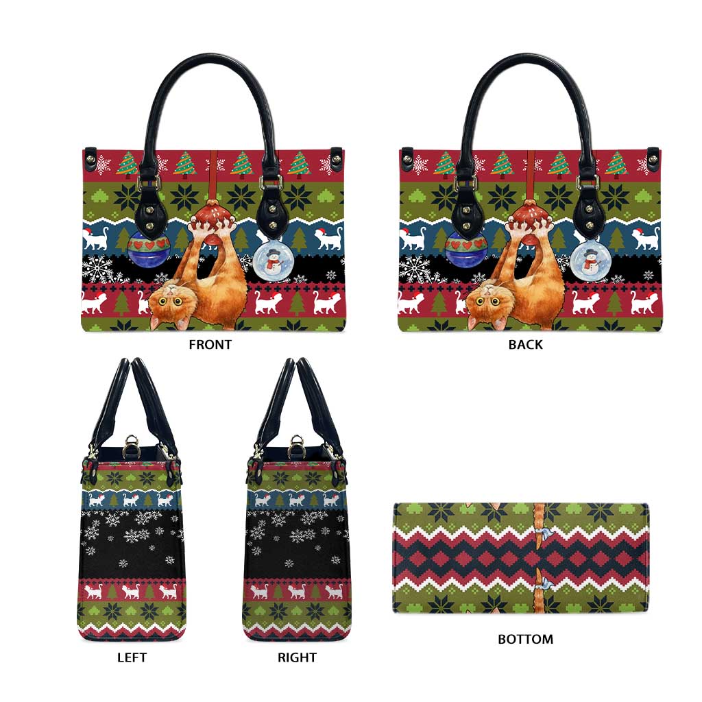 Cat Hanging on Xmas Tree Christmas Leather Bag Xmas Holiday Patterns - Wonder Print Shop