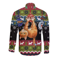 Cat Hanging on Xmas Tree Christmas Long Sleeve Button Shirt Xmas Holiday Patterns - Wonder Print Shop