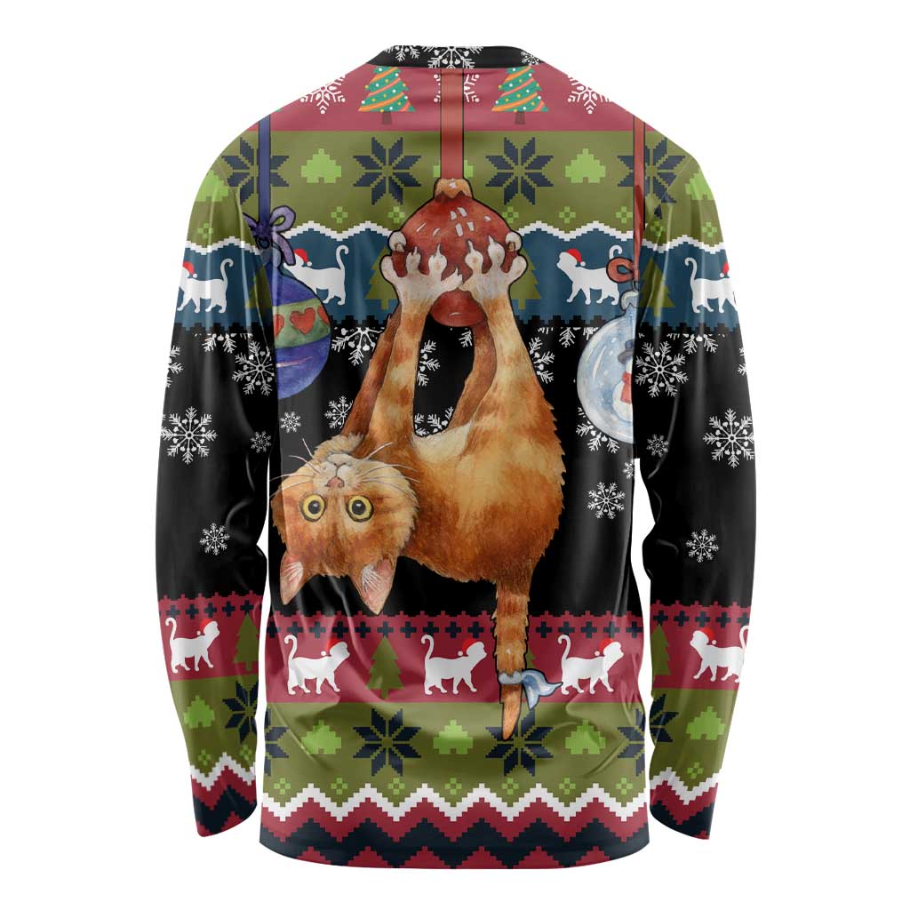 Cat Hanging on Xmas Tree Christmas Long Sleeve Shirt Xmas Holiday Patterns - Wonder Print Shop