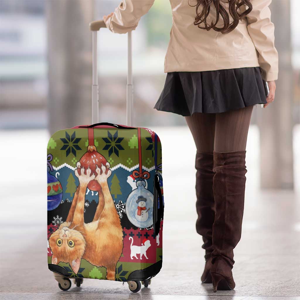 Cat Hanging on Xmas Tree Christmas Luggage Cover Xmas Holiday Patterns - Wonder Print Shop