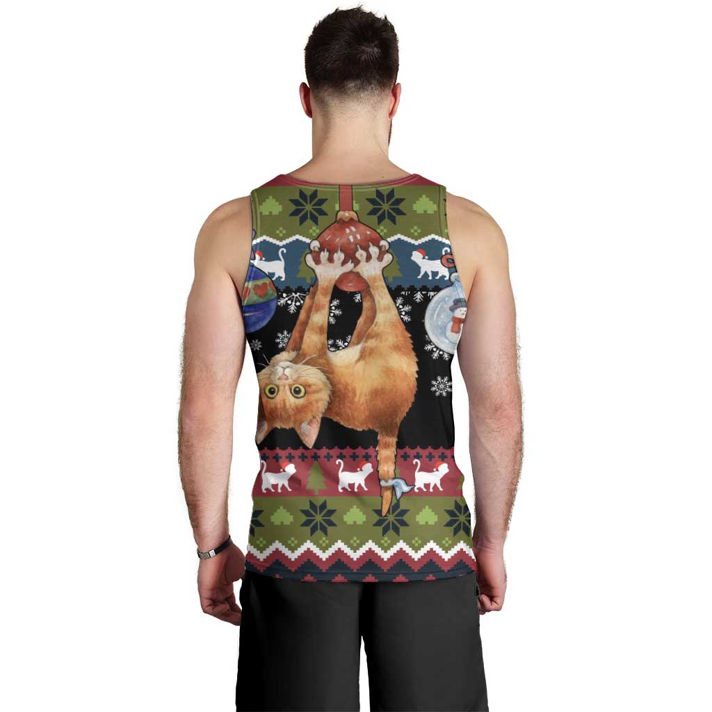Cat Hanging on Xmas Tree Christmas Men Tank Top Xmas Holiday Patterns - Wonder Print Shop