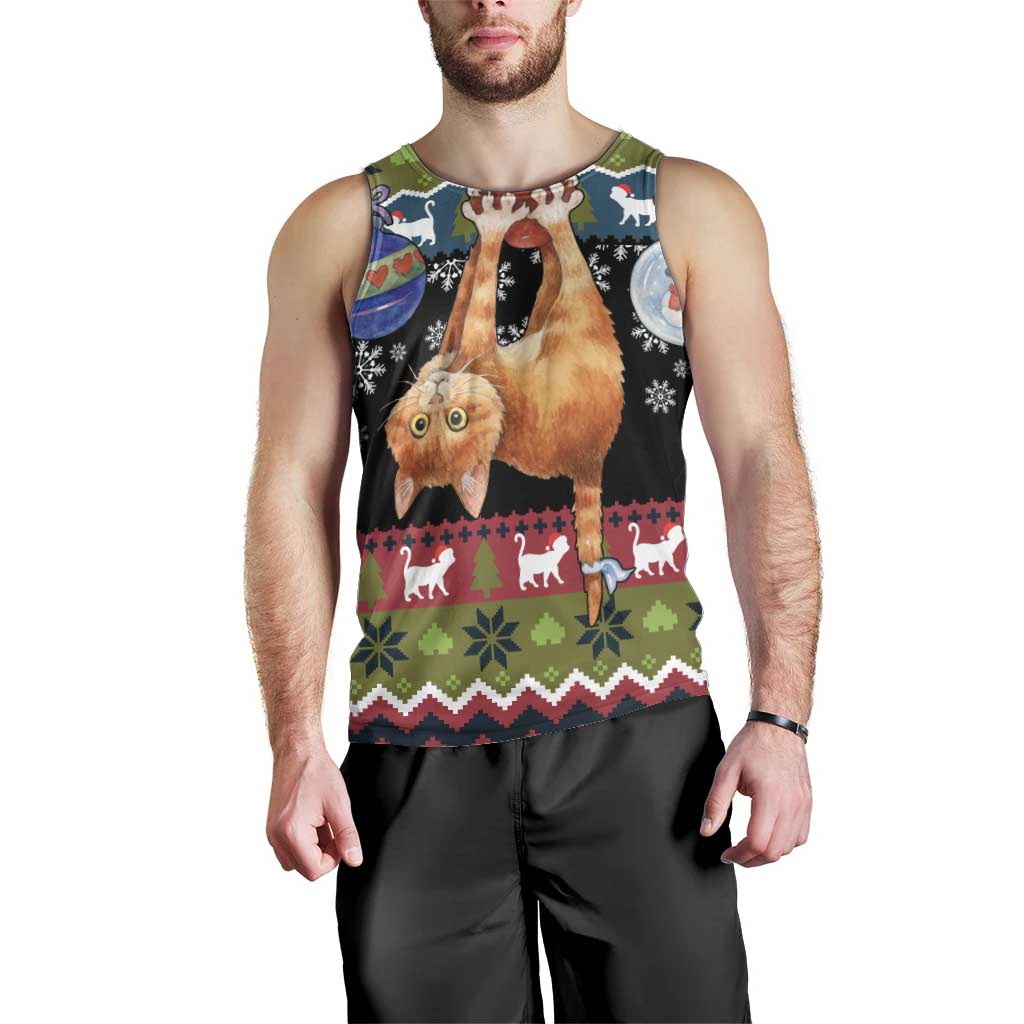 Cat Hanging on Xmas Tree Christmas Men Tank Top Xmas Holiday Patterns - Wonder Print Shop