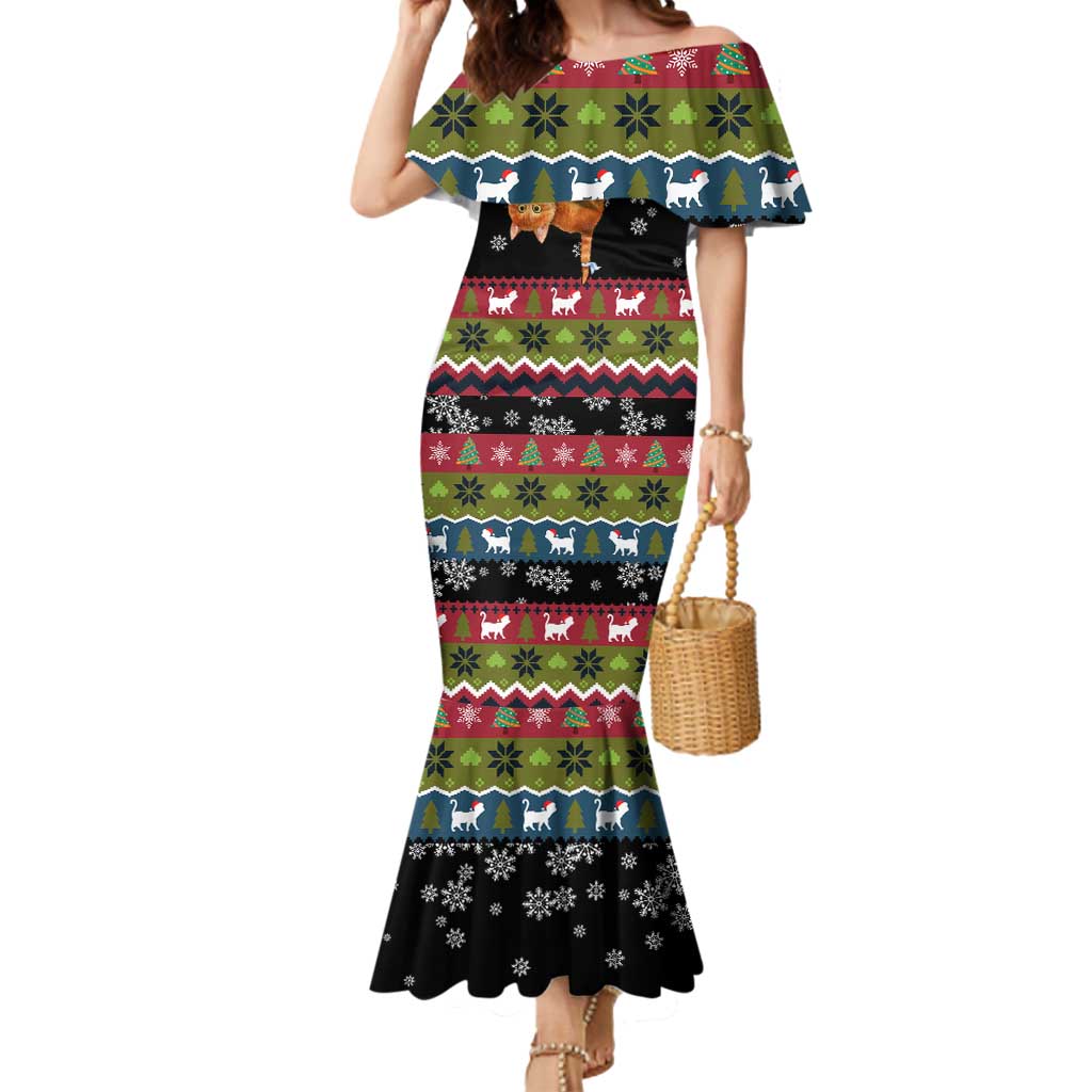 Cat Hanging on Xmas Tree Christmas Mermaid Dress Xmas Holiday Patterns - Wonder Print Shop