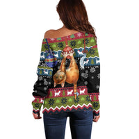 Cat Hanging on Xmas Tree Christmas Off Shoulder Sweater Xmas Holiday Patterns - Wonder Print Shop
