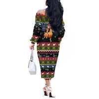 Cat Hanging on Xmas Tree Christmas Off The Shoulder Long Sleeve Dress Xmas Holiday Patterns - Wonder Print Shop