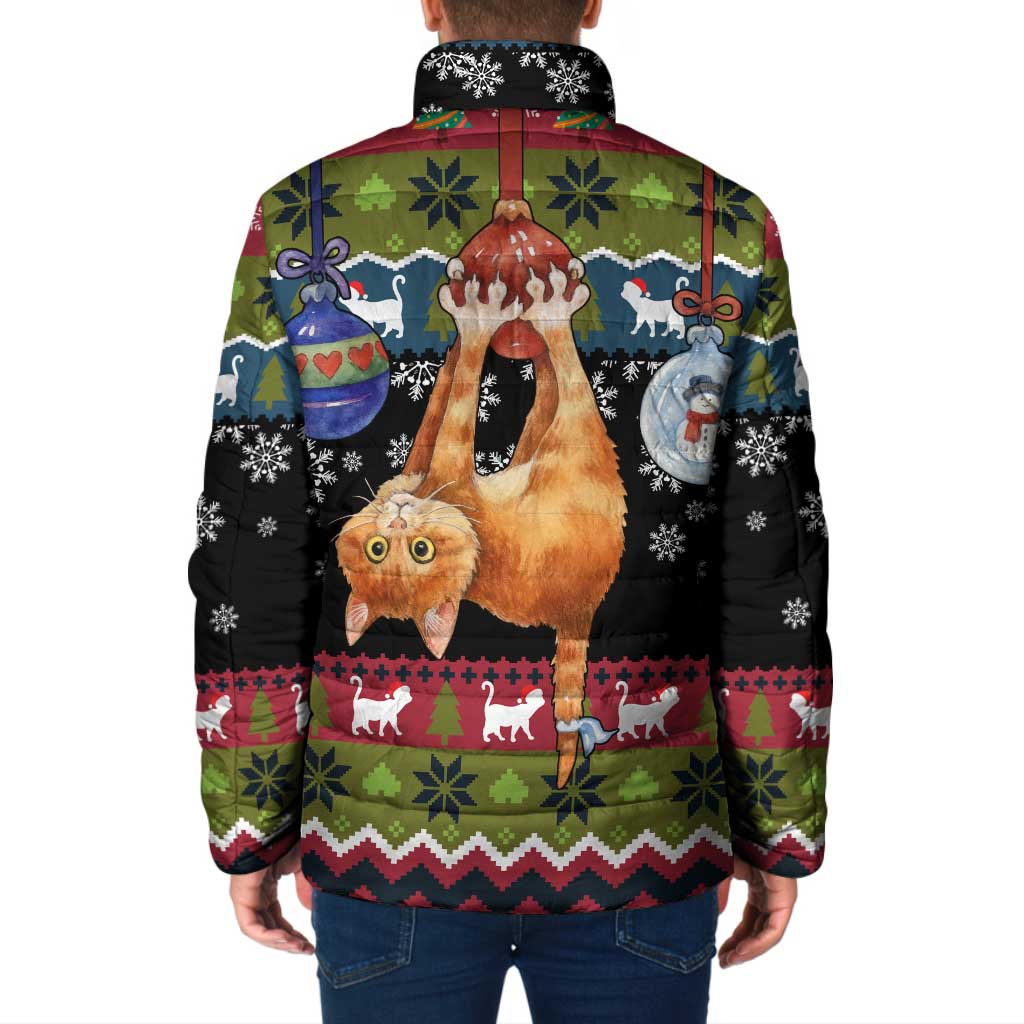 Cat Hanging on Xmas Tree Christmas Padded Jacket Xmas Holiday Patterns - Wonder Print Shop