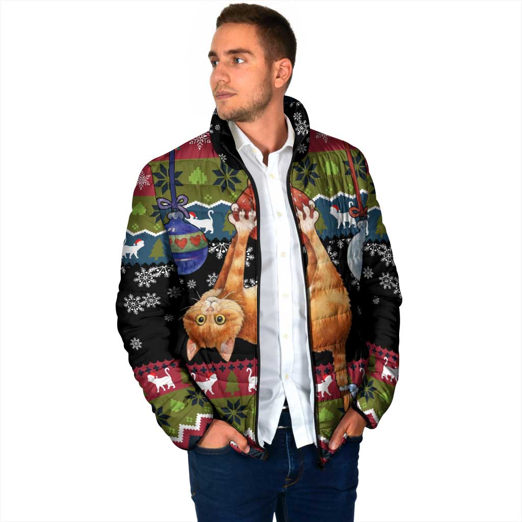Cat Hanging on Xmas Tree Christmas Padded Jacket Xmas Holiday Patterns - Wonder Print Shop