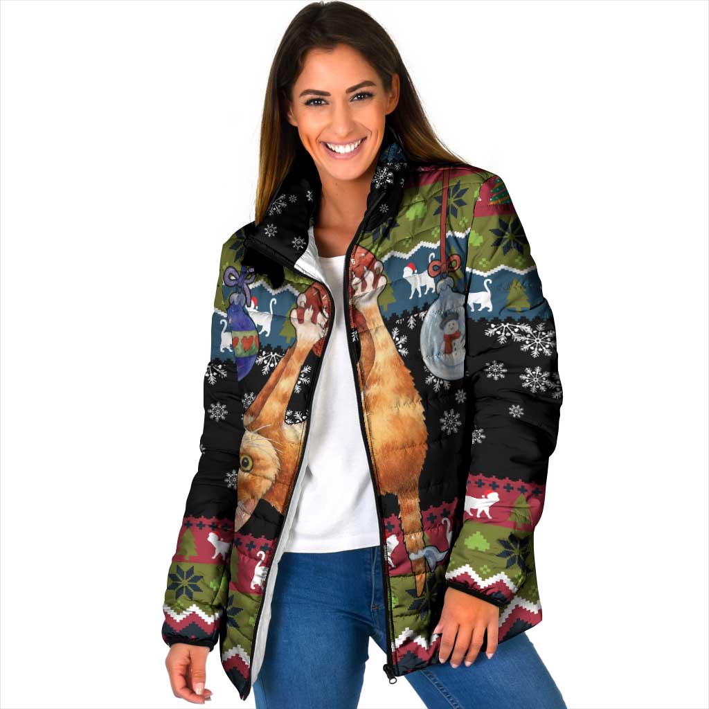 Cat Hanging on Xmas Tree Christmas Padded Jacket Xmas Holiday Patterns - Wonder Print Shop