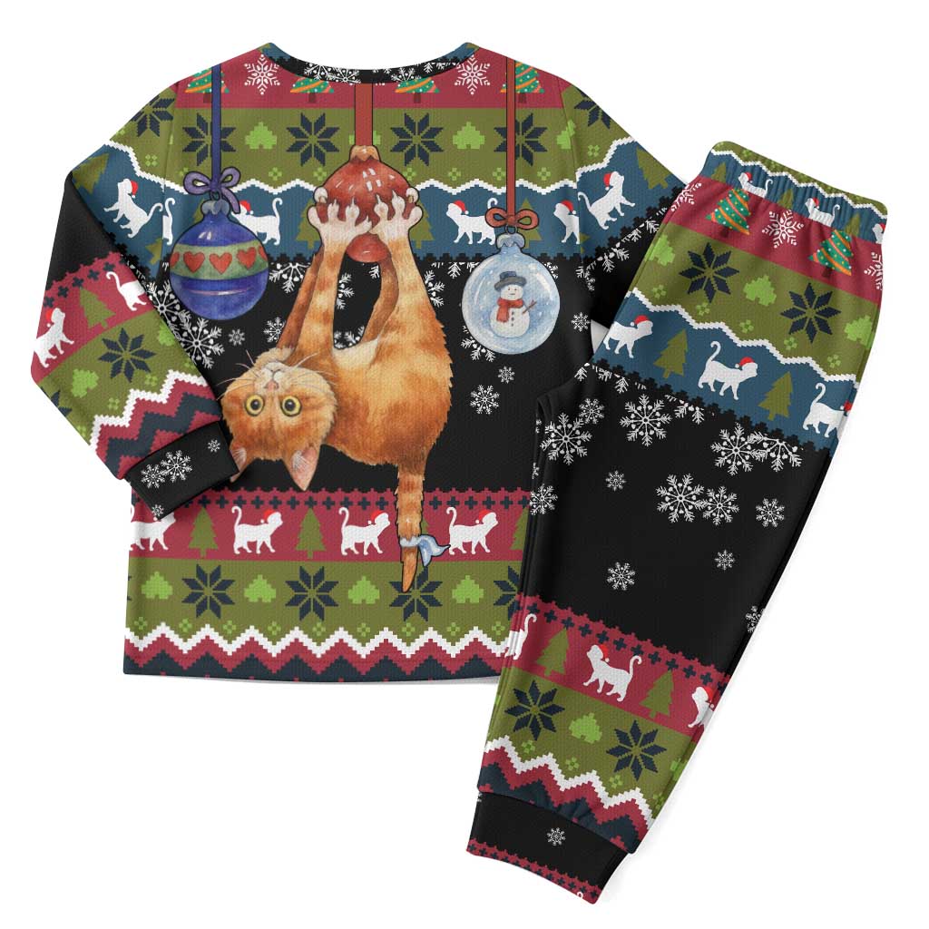 Cat Hanging on Xmas Tree Christmas Pajama Set Xmas Holiday Patterns - Wonder Print Shop