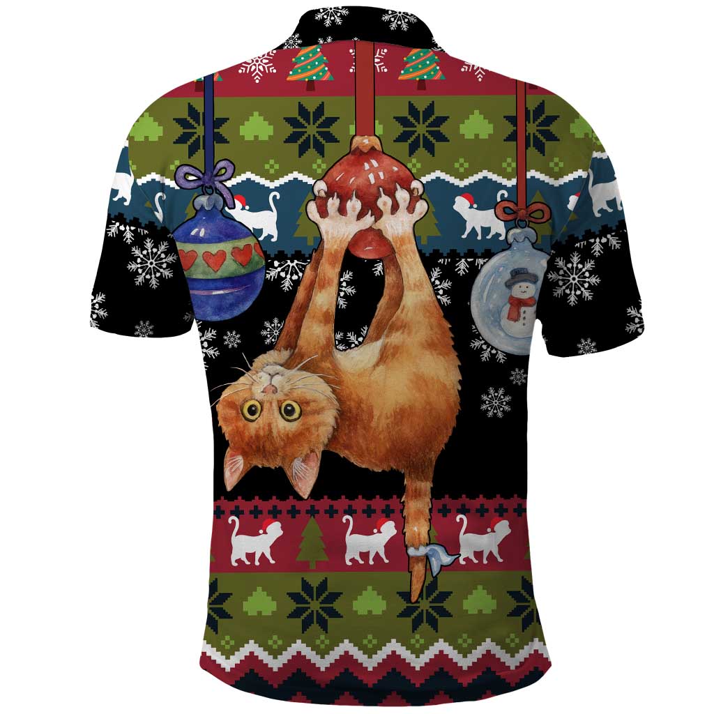 Cat Hanging on Xmas Tree Christmas Polo Shirt Xmas Holiday Patterns - Wonder Print Shop