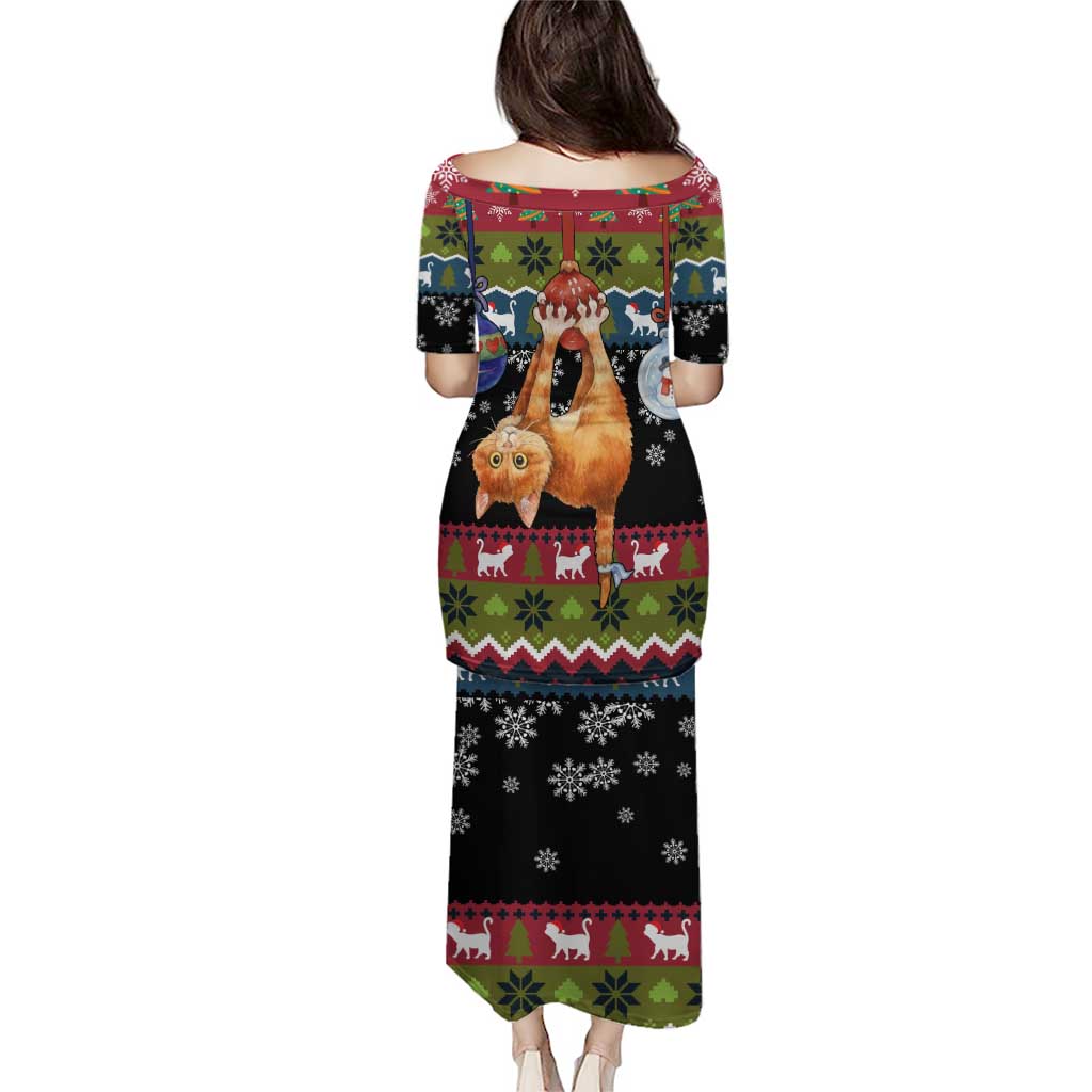 Cat Hanging on Xmas Tree Christmas Puletasi Xmas Holiday Patterns - Wonder Print Shop