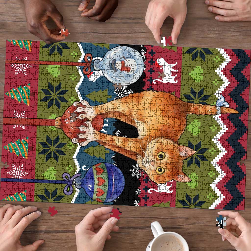 Cat Hanging on Xmas Tree Christmas Puzzle Xmas Holiday Patterns - Wonder Print Shop