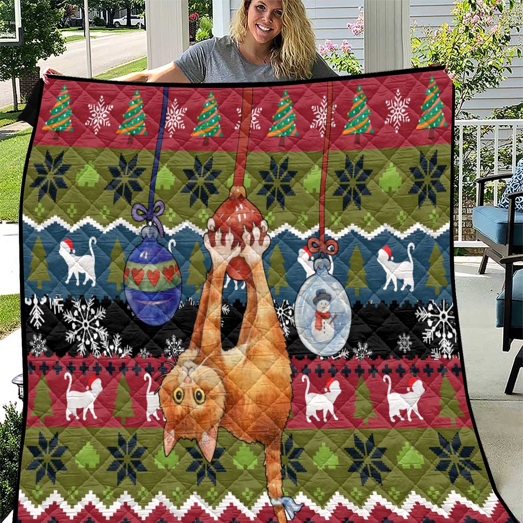 Cat Hanging on Xmas Tree Christmas Quilt Xmas Holiday Patterns - Wonder Print Shop