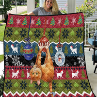 Cat Hanging on Xmas Tree Christmas Quilt Xmas Holiday Patterns - Wonder Print Shop
