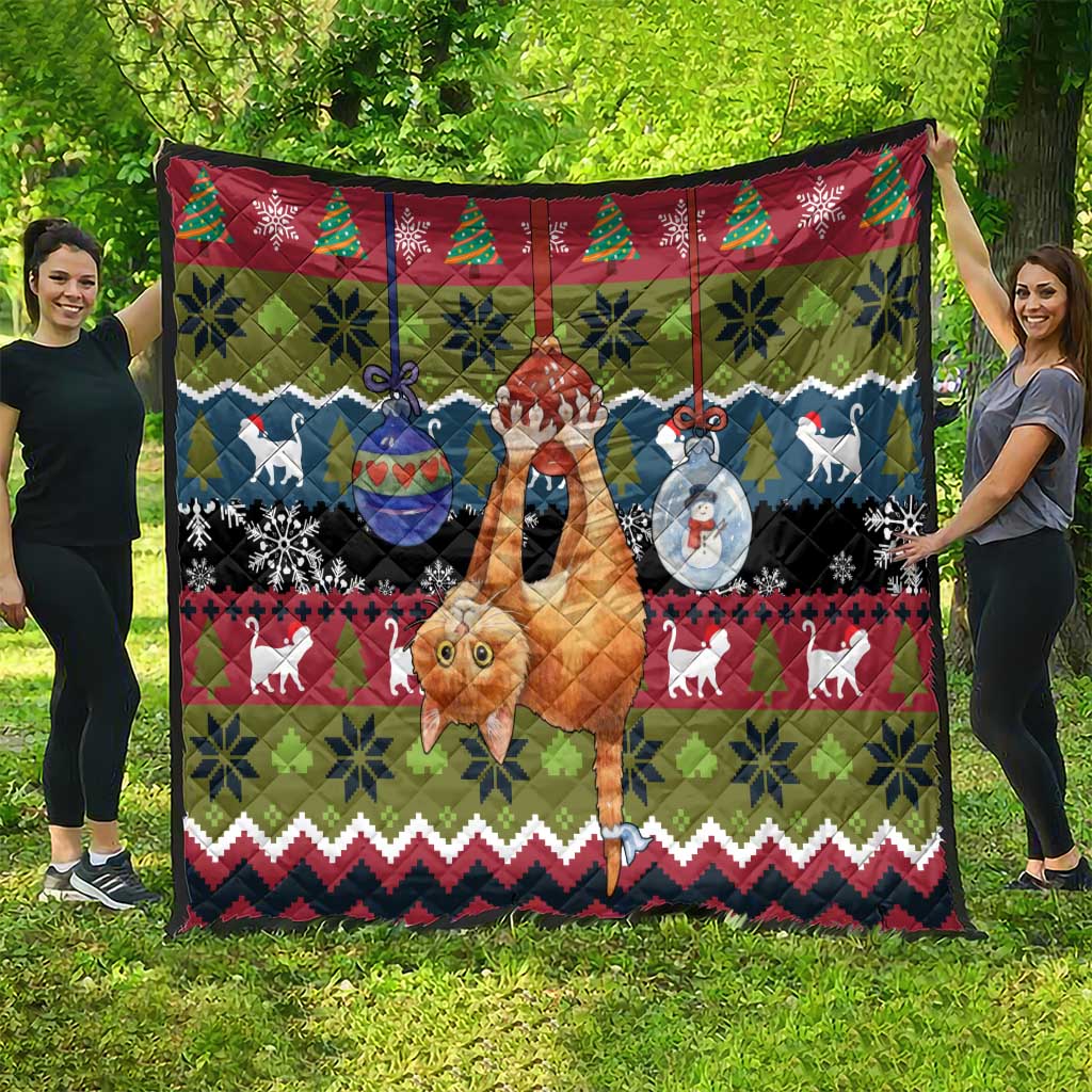 Cat Hanging on Xmas Tree Christmas Quilt Xmas Holiday Patterns - Wonder Print Shop
