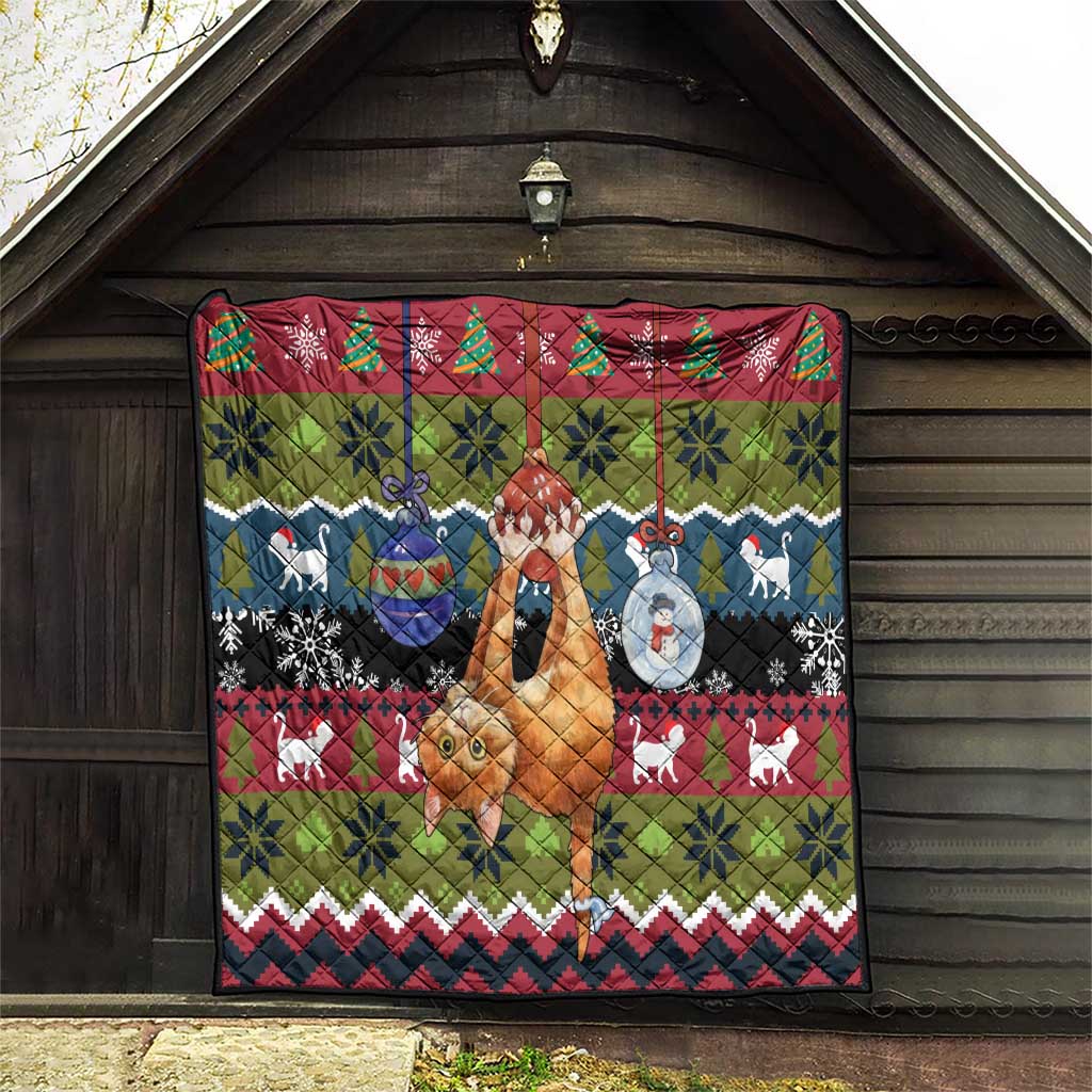 Cat Hanging on Xmas Tree Christmas Quilt Xmas Holiday Patterns - Wonder Print Shop
