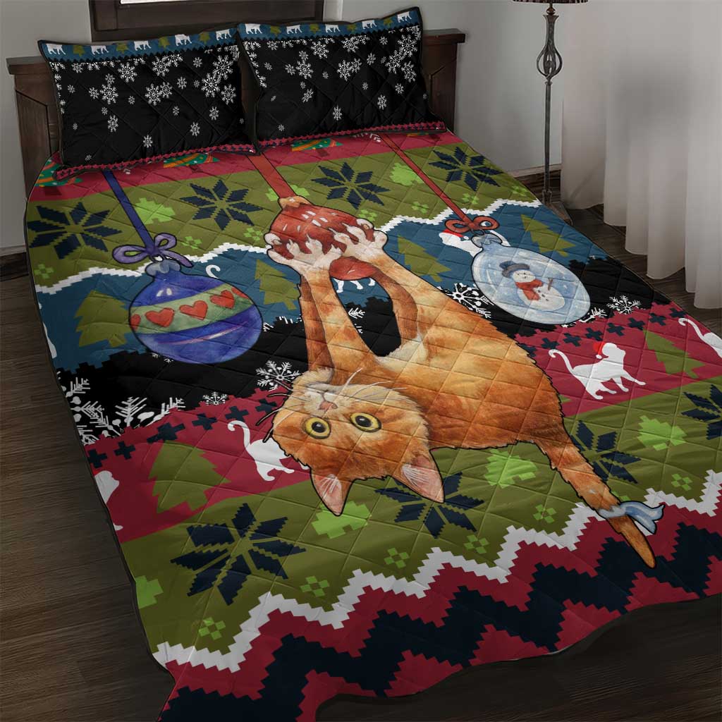 Cat Hanging on Xmas Tree Christmas Quilt Bed Set Xmas Holiday Patterns - Wonder Print Shop