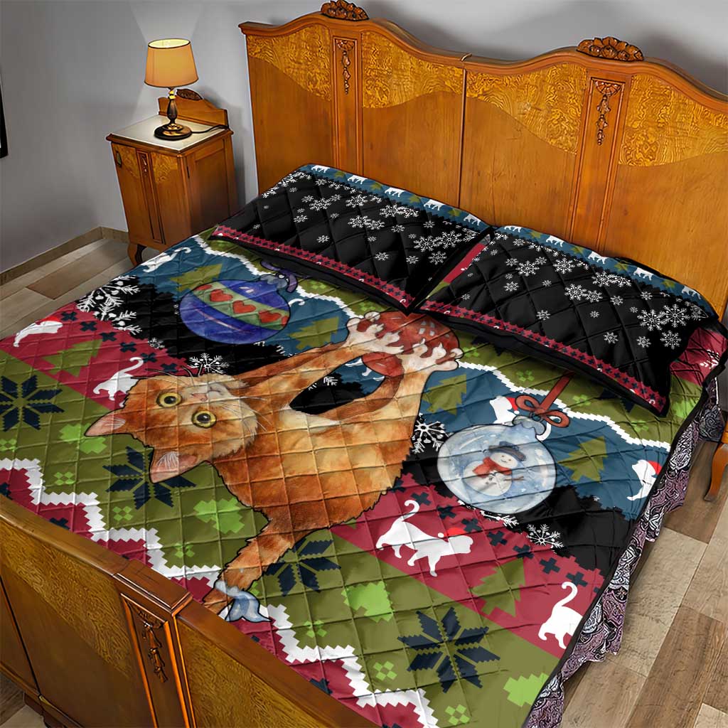 Cat Hanging on Xmas Tree Christmas Quilt Bed Set Xmas Holiday Patterns - Wonder Print Shop