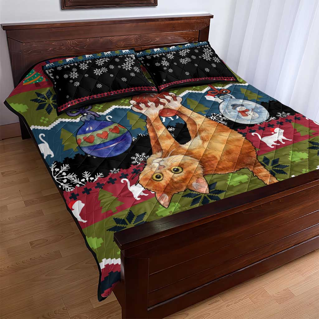 Cat Hanging on Xmas Tree Christmas Quilt Bed Set Xmas Holiday Patterns - Wonder Print Shop