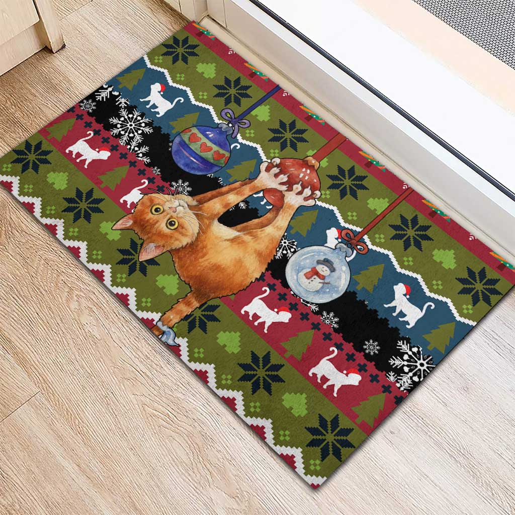 Cat Hanging on Xmas Tree Christmas Rubber Doormat Xmas Holiday Patterns - Wonder Print Shop