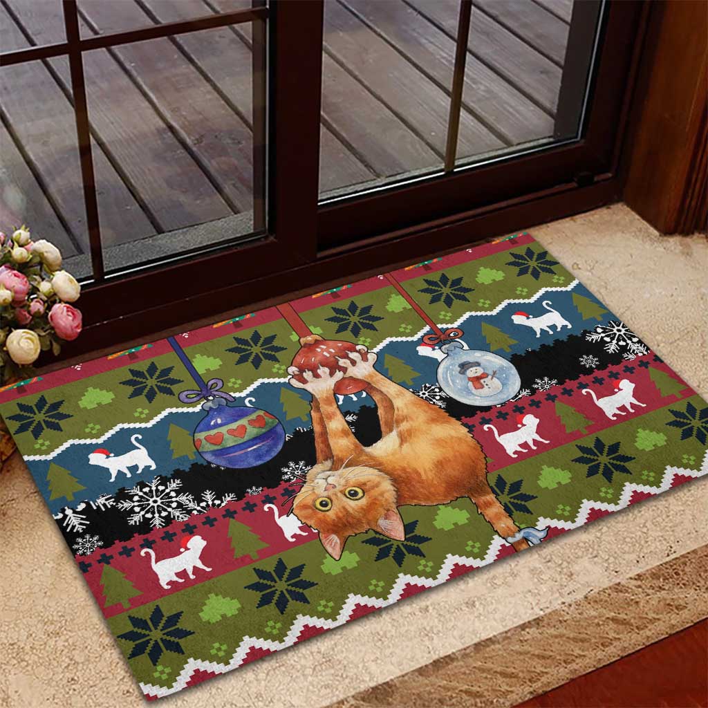 Cat Hanging on Xmas Tree Christmas Rubber Doormat Xmas Holiday Patterns - Wonder Print Shop