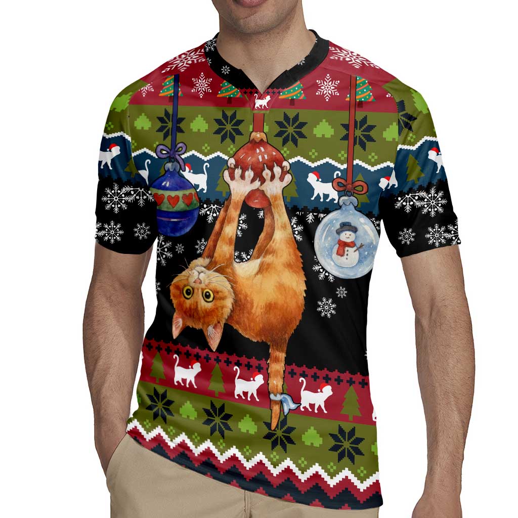 Cat Hanging on Xmas Tree Christmas Rugby Jersey Xmas Holiday Patterns - Wonder Print Shop