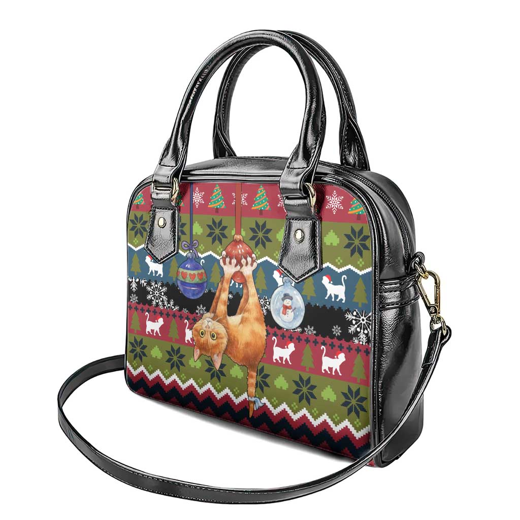 Cat Hanging on Xmas Tree Christmas Shoulder Handbag Xmas Holiday Patterns - Wonder Print Shop