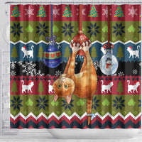 Cat Hanging on Xmas Tree Christmas Shower Curtain Xmas Holiday Patterns - Wonder Print Shop