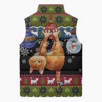 Cat Hanging on Xmas Tree Christmas Sleeveless Puffer Jacket Xmas Holiday Patterns - Wonder Print Shop