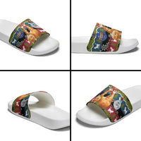 Cat Hanging on Xmas Tree Christmas Slide Sandals Xmas Holiday Patterns - Wonder Print Shop