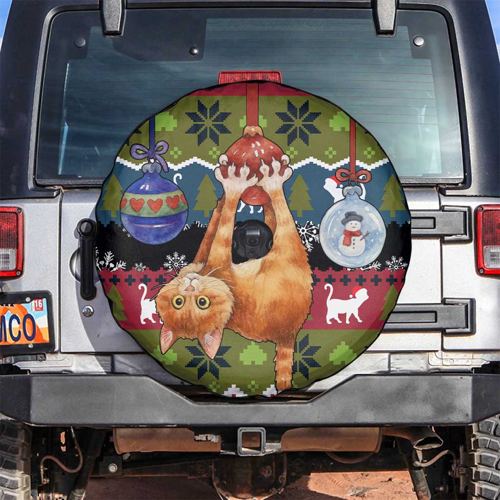 Cat Hanging on Xmas Tree Christmas Spare Tire Cover Xmas Holiday Patterns - Wonder Print Shop