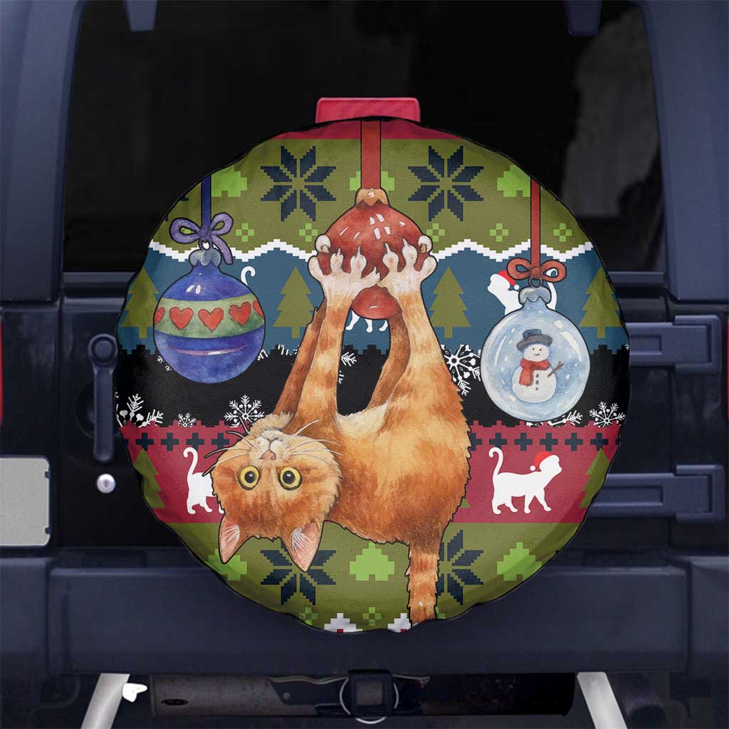 Cat Hanging on Xmas Tree Christmas Spare Tire Cover Xmas Holiday Patterns - Wonder Print Shop